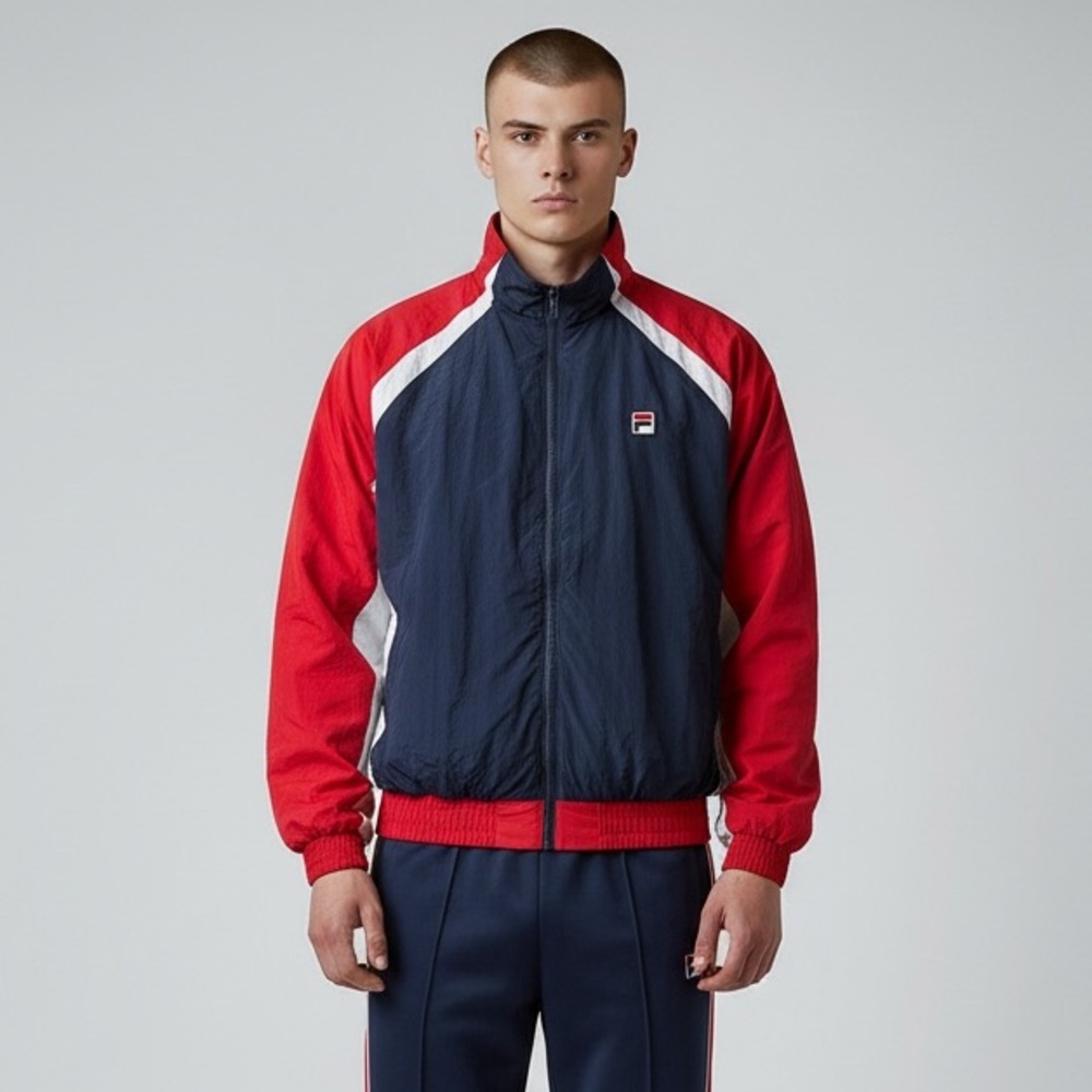 Fila Men's Navy and Red Windbreaker jacket sz M